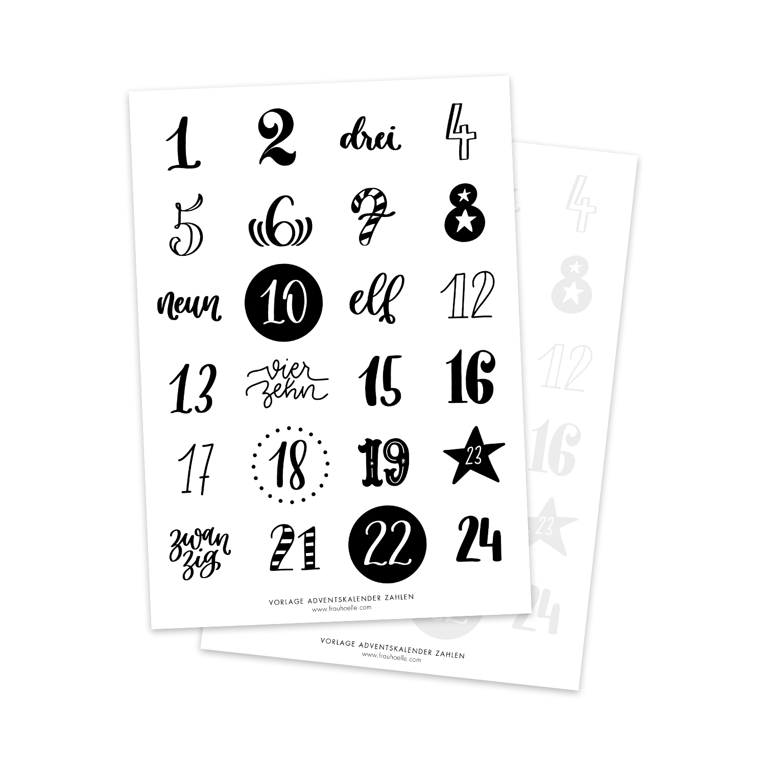 1 24 Zahlen Vorlage Printable Frau H lle Studio