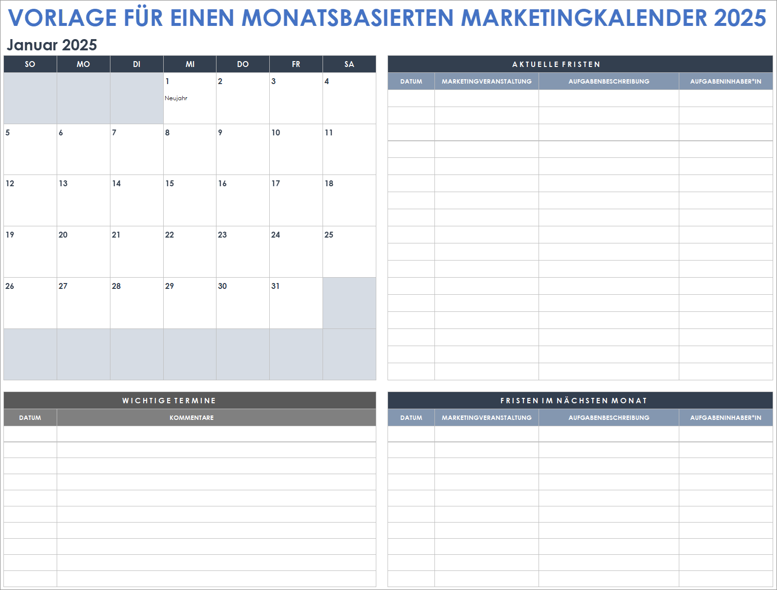 15 Kostenlose Vorlagen F r Monatskalender 2025 Smartsheet