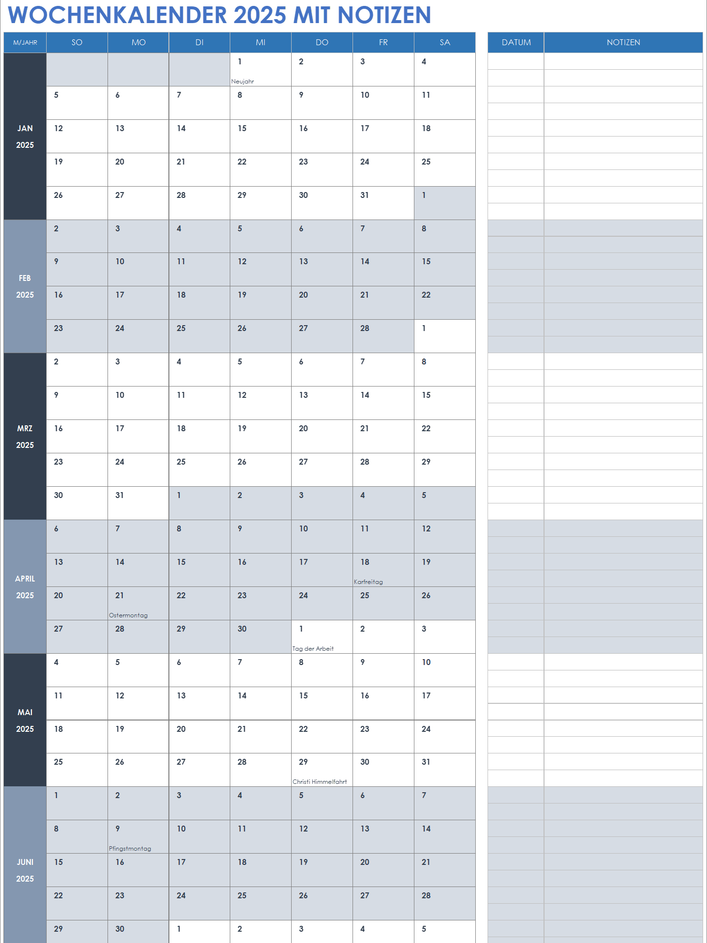 Kalender MIT Kalenderwochen