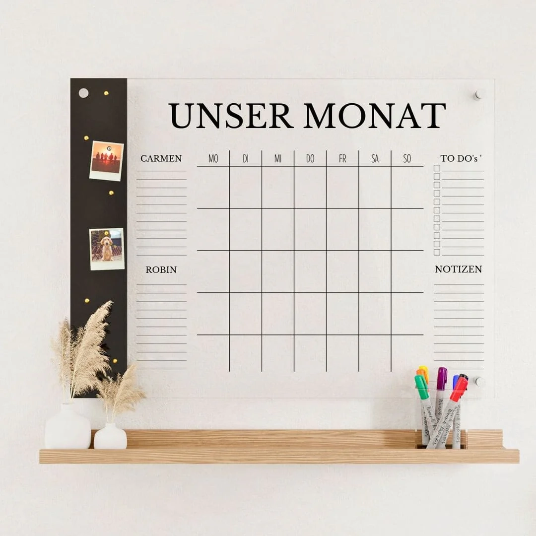 2 Namen Kalender Aus Acryl Glas F r Die Wand Personalisierbar Abwaschbar Mit Magnetboard Wunsch Kalender