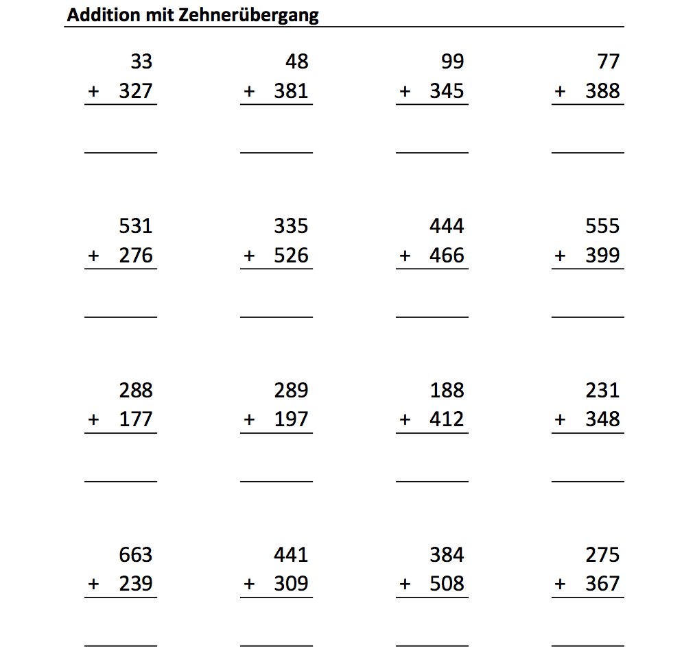 20 Arbeitsbl tter Addition Mit Zehner bergang Mathefritz