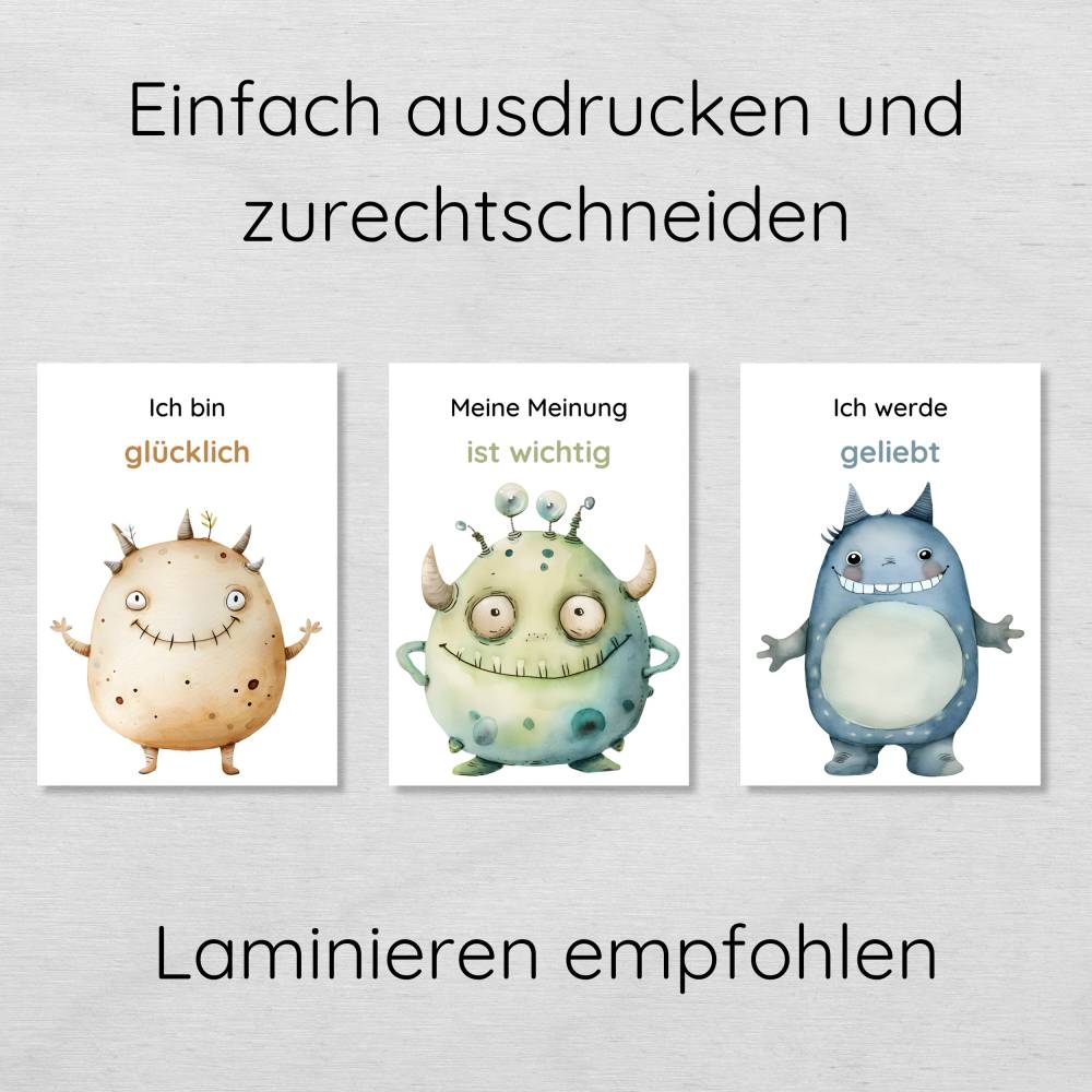 20 Monster Affirmationskarten F r Kinder Mutmacher Motivationskarten Zum Ausdrucken