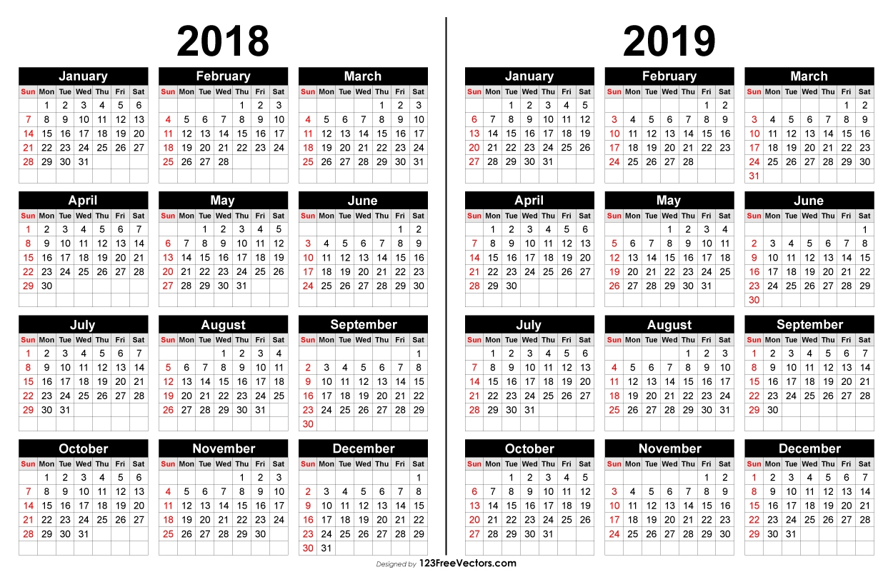 2018 And 2019 Calendar