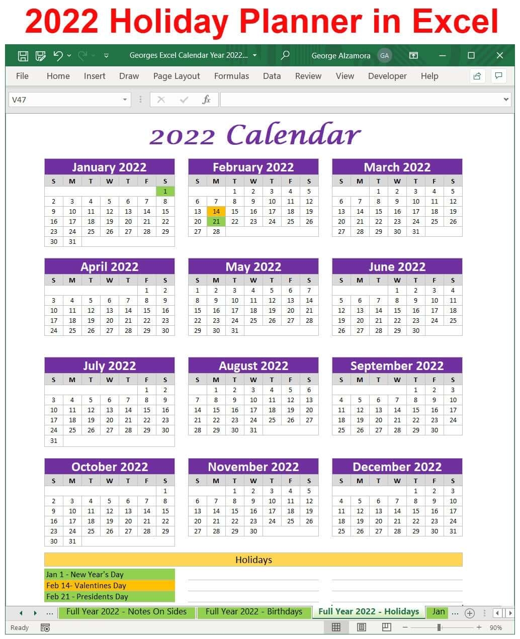 2022 Excel Calendar Planner Template Monthly Yearly Printable Download BuyExcelTemplates