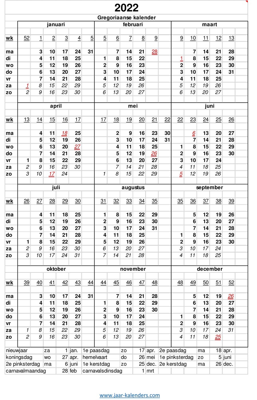 2022 Kalender Jaarkalender Met Weeknummers En Maanden Feestdagen Koningsdag Uitprinten Word Pdf Schrikkeljaar 2022 Kalender Jaarkalender Met Weeknummers En Maanden Feestdagen Koningsdag Uitprinten Word Pdf Schrikkeljaar