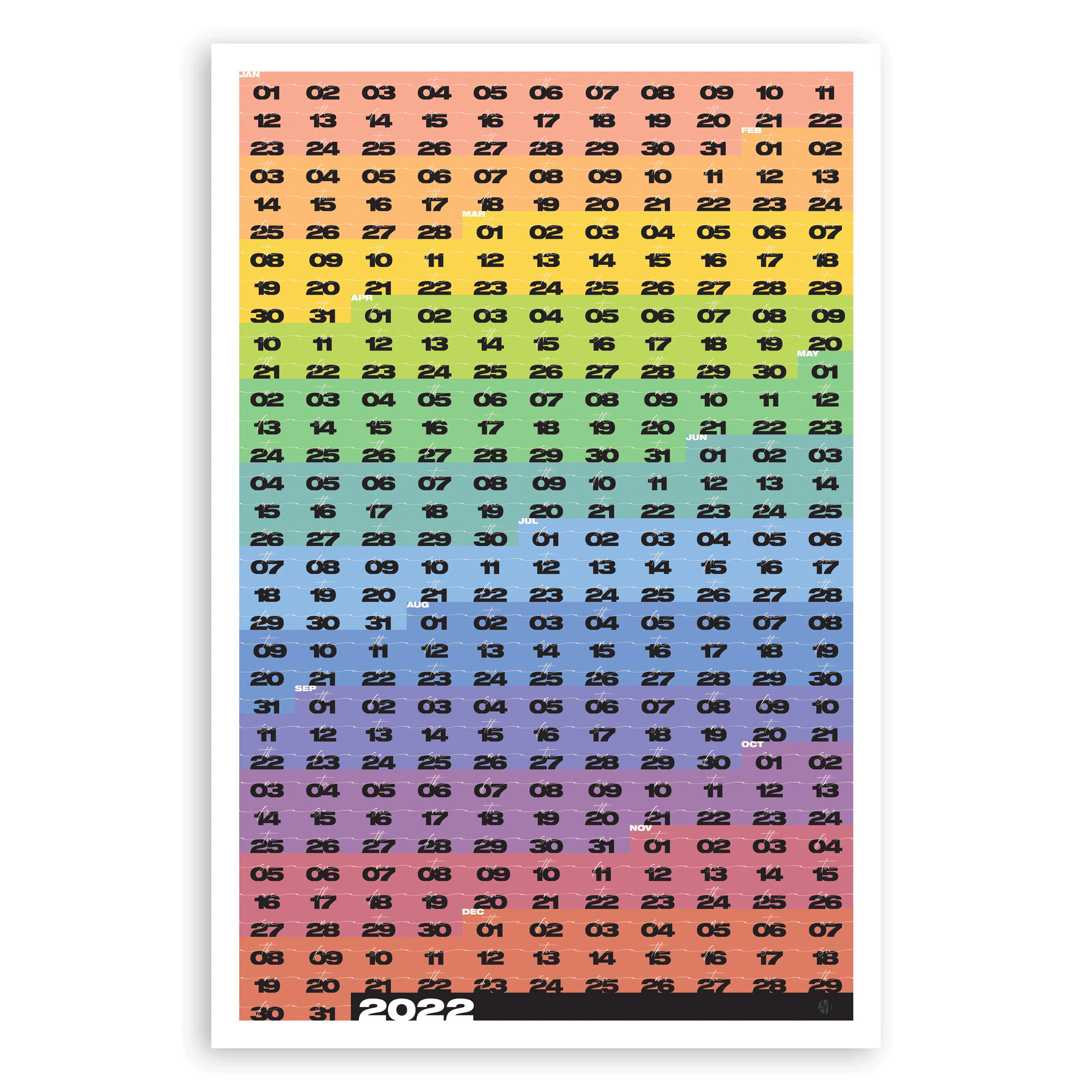 2022 Modern Year at a Glance 365 Day Helvetica Calendar AfriMod
