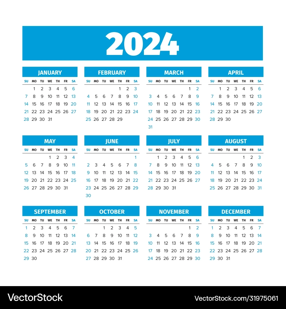 2024 Kalender Mit Wochen Beginnen Am Sonntag Vektorbild