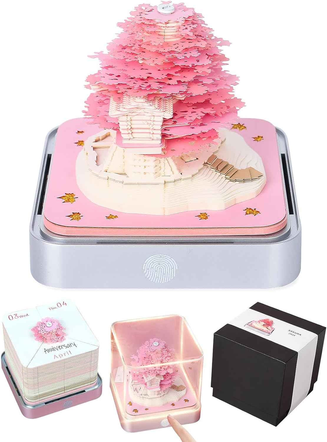 2024 Skrivebordskalender Med LED lys Sakura Tree House Rosa Gr nn