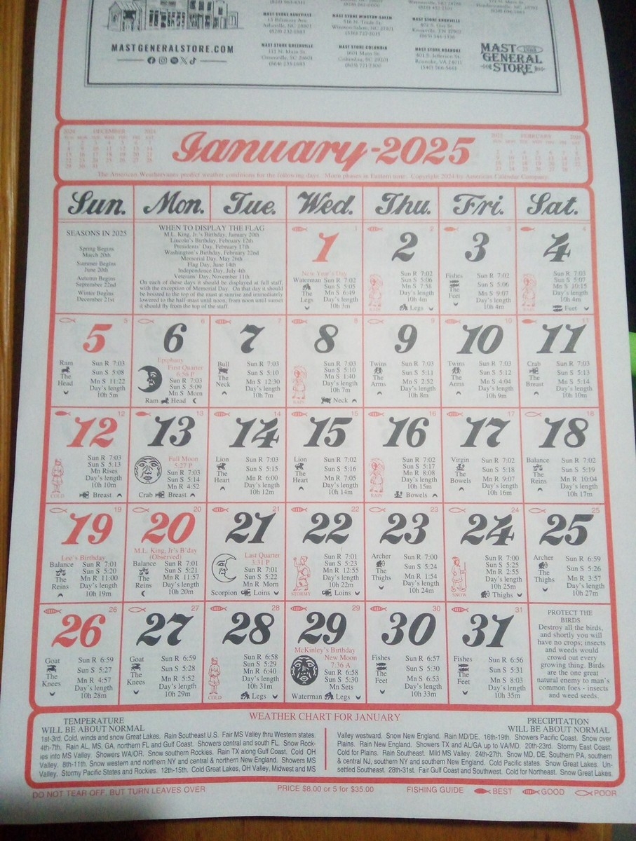 2025 Almanac Calendar LARGE PRINT 17 X 10 Inch A30 EBay