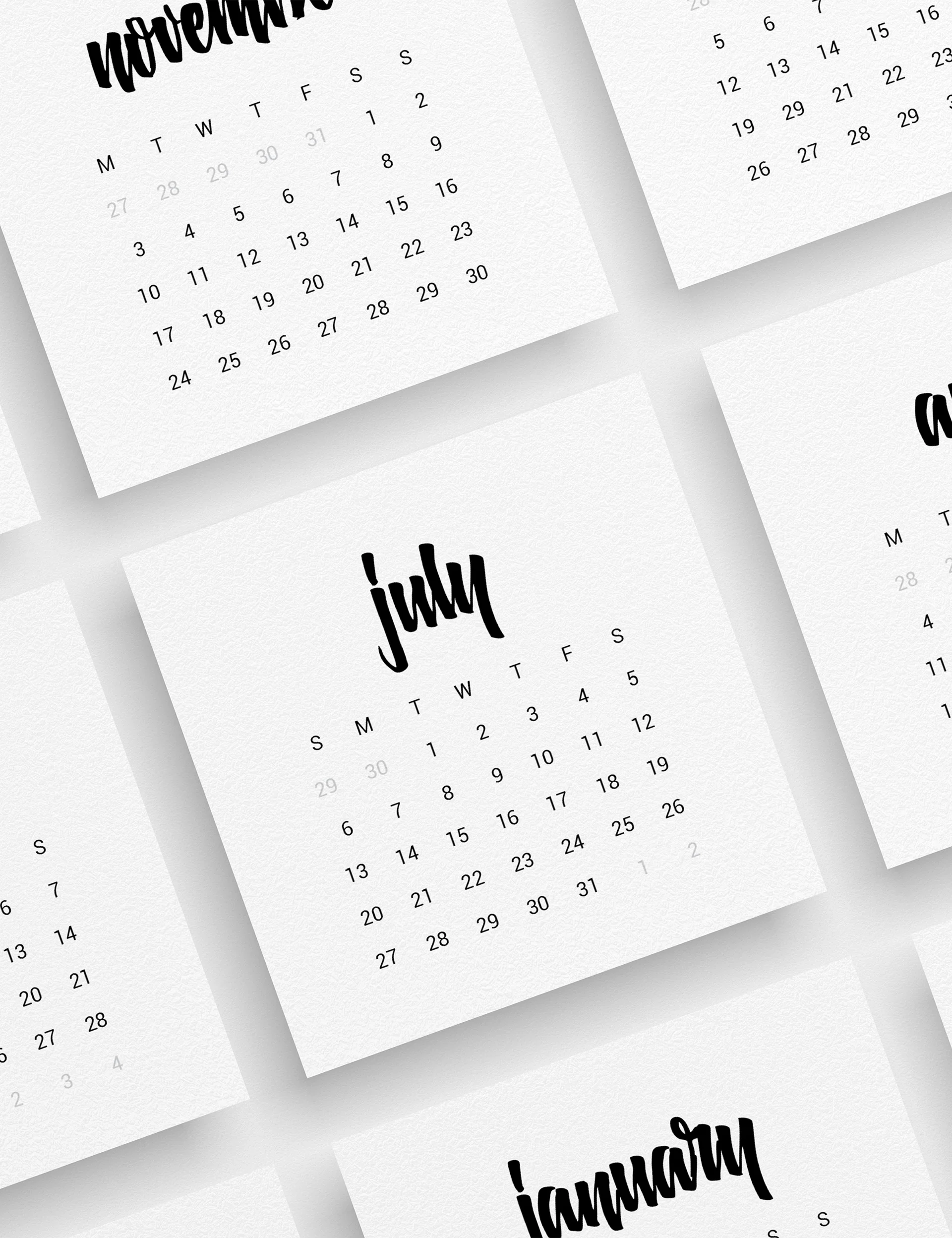 2025 Calendar 4x4 3x3 2x2 Printable Journaling Planner Cards PAPER MOON Art Design