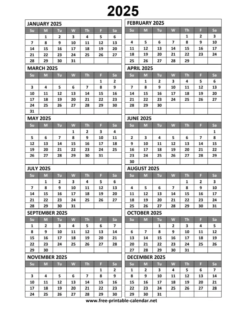 Print Kalender 2025 Gratis