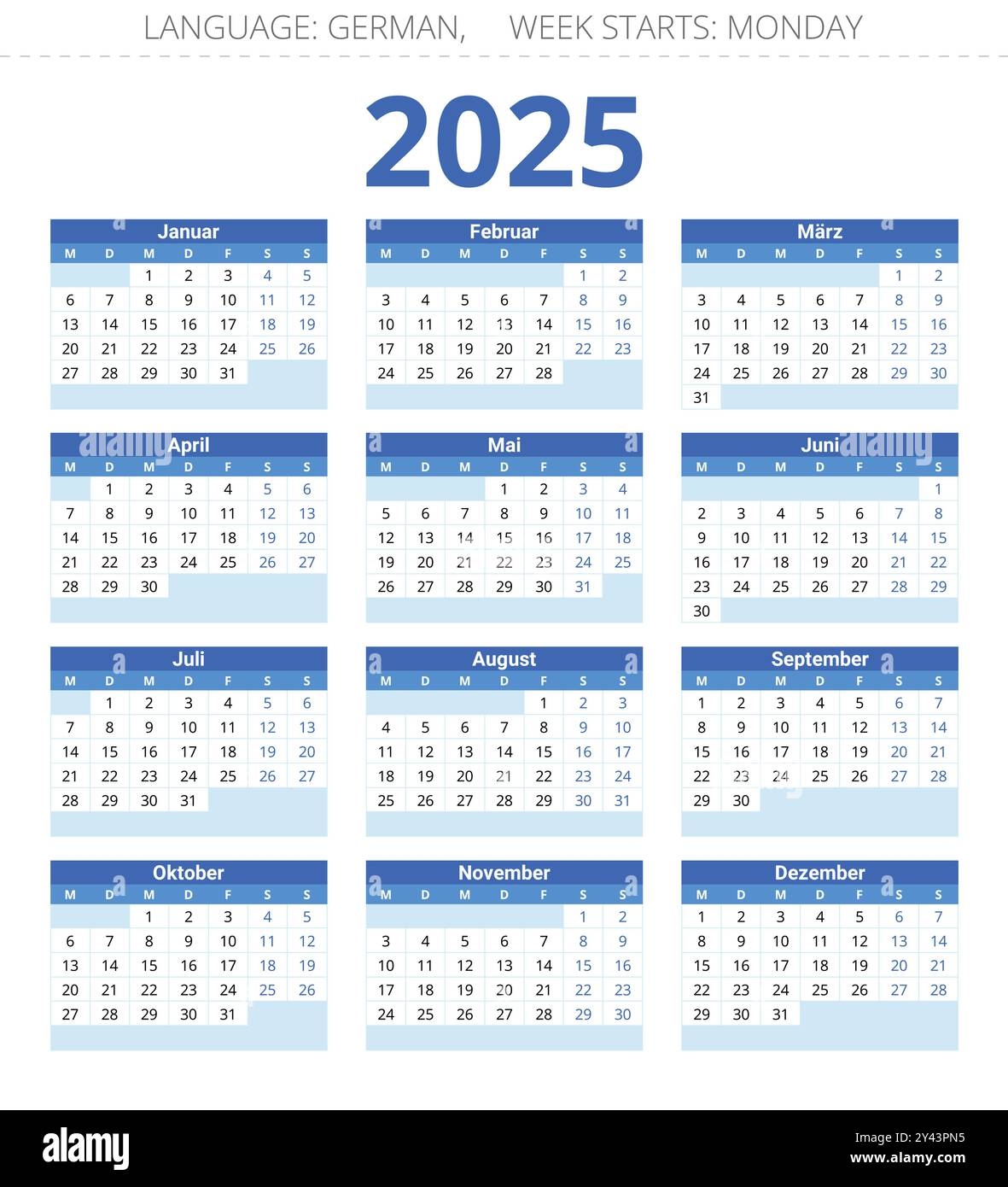 2025 German Calendar Stock Vector Images Alamy