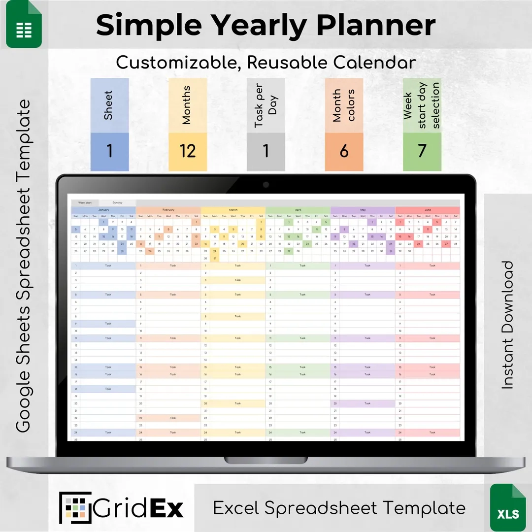 2025 Jahreskalender Tabelle Excel Google Sheets Planer Kalender Vorlage Produktivit ts Tool 2025 Excel Kalender Etsy Schweiz