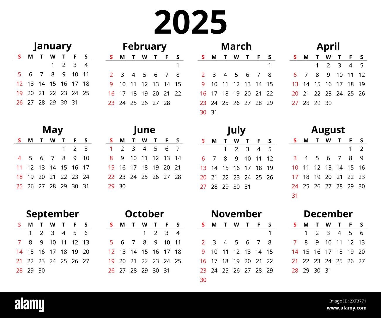 2025 Monate Druckbarer Kalender Moderne Vektor horizontale Vorlage Illustration Planen Sie Ihr Jahr Mit Stil Stock Vektorgrafik Alamy