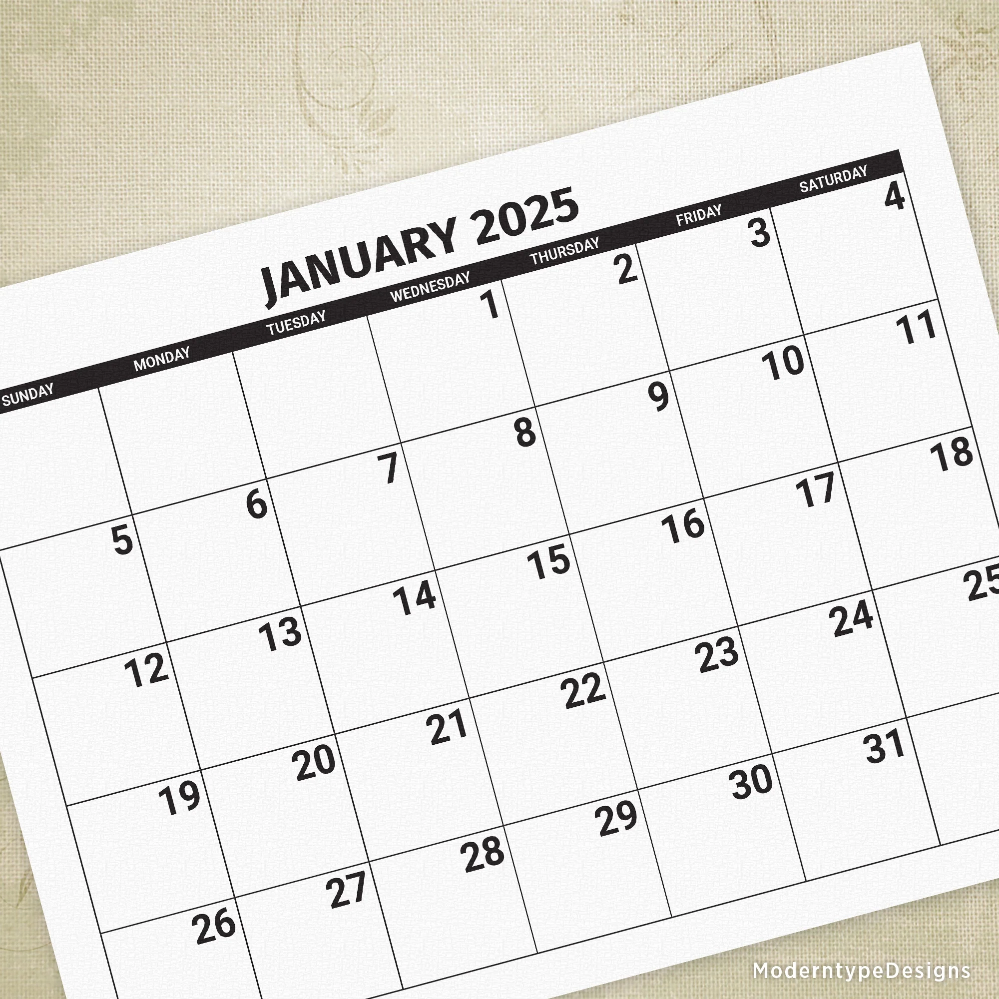 2025 Monthly Printable Calendar Large Fonts 