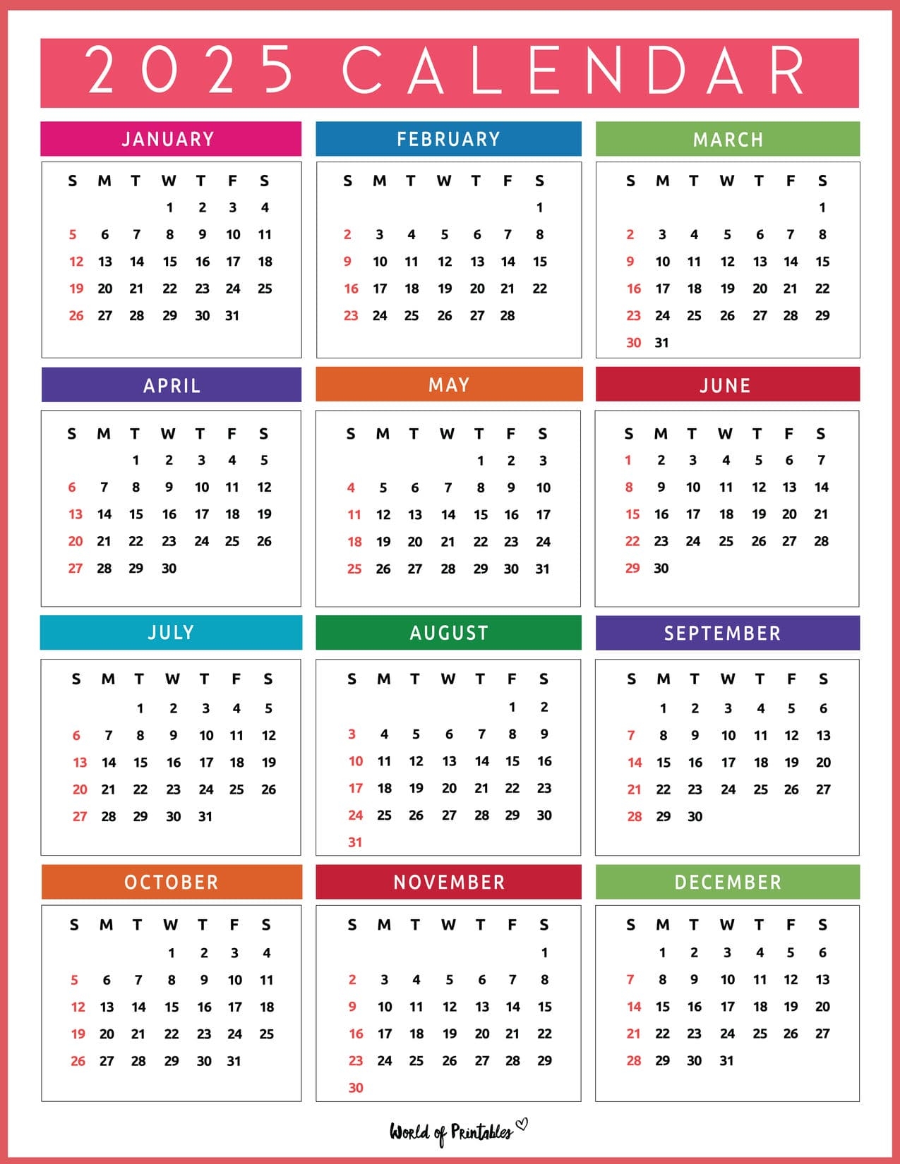 Kalender 2025 Vorlage PDF