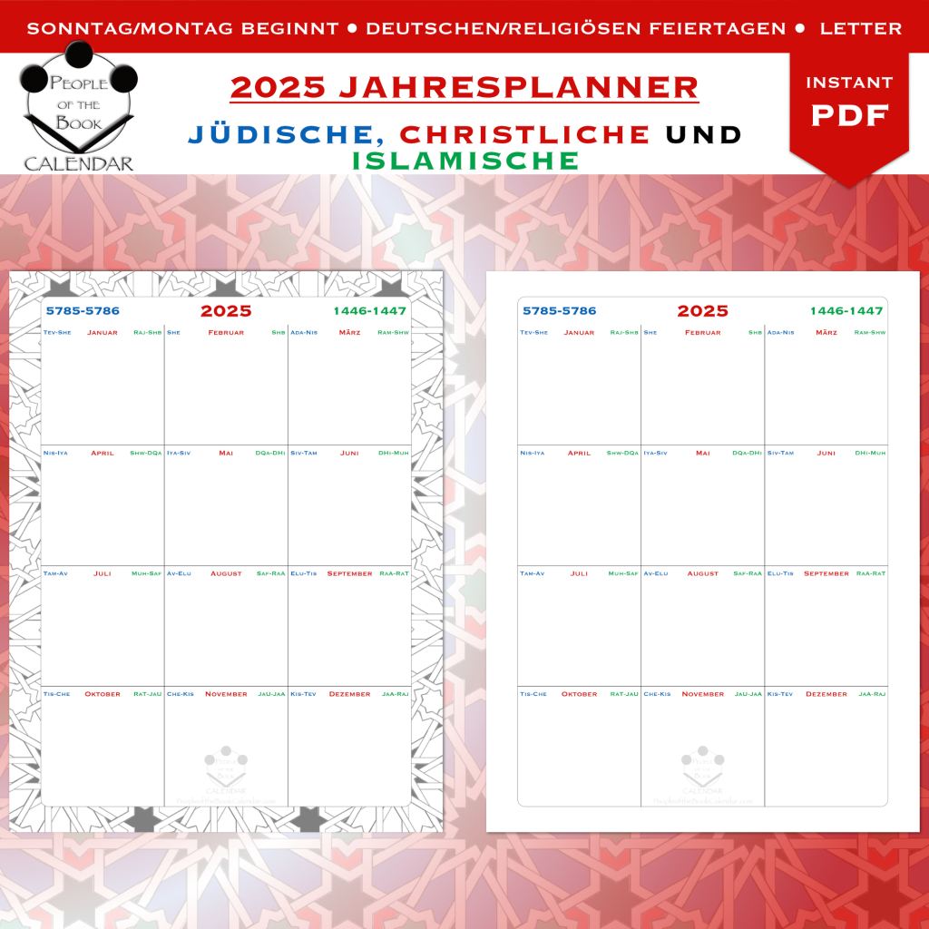 2025 Yearly Planner German Port LTR People Of The Book Calendar