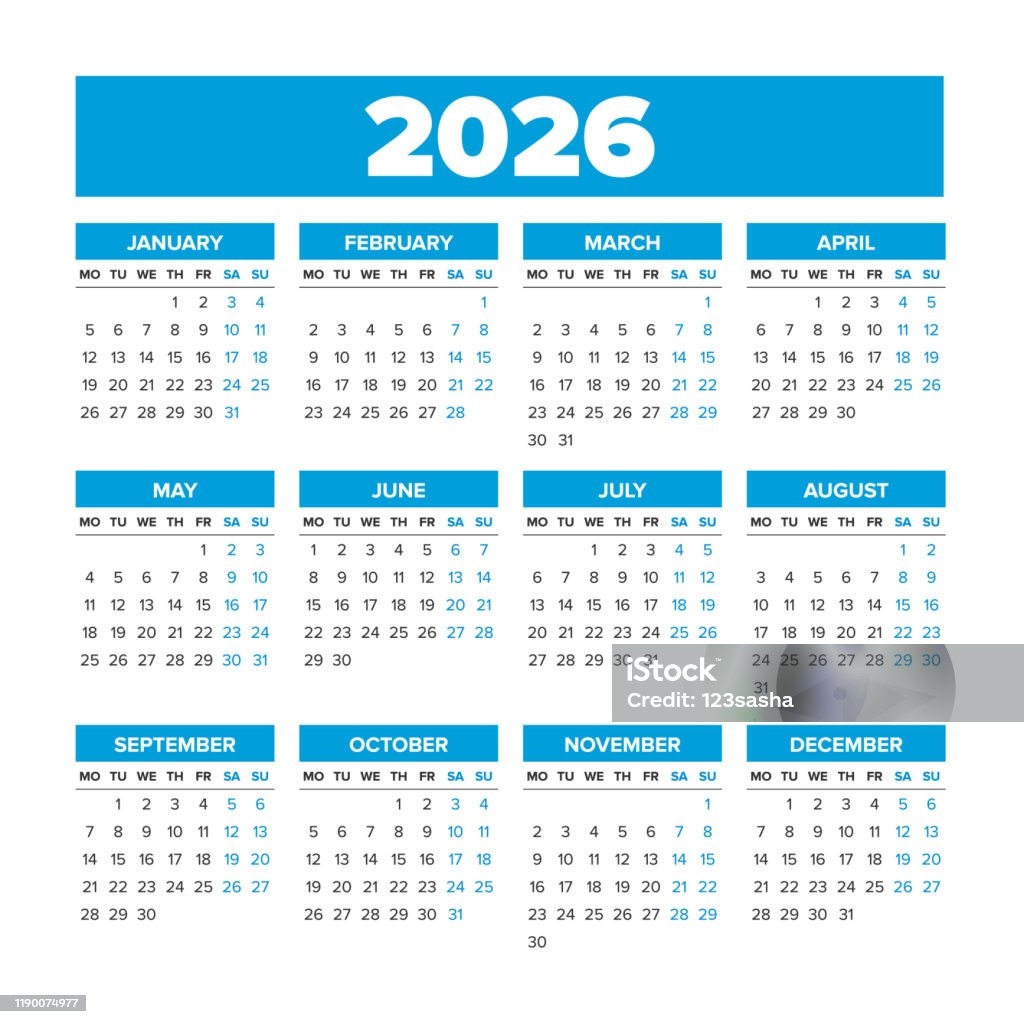 2026 Calendar With Weeks Starts On Monday Stock Illustration Download Image Now 2026 Calendar Diary IStock