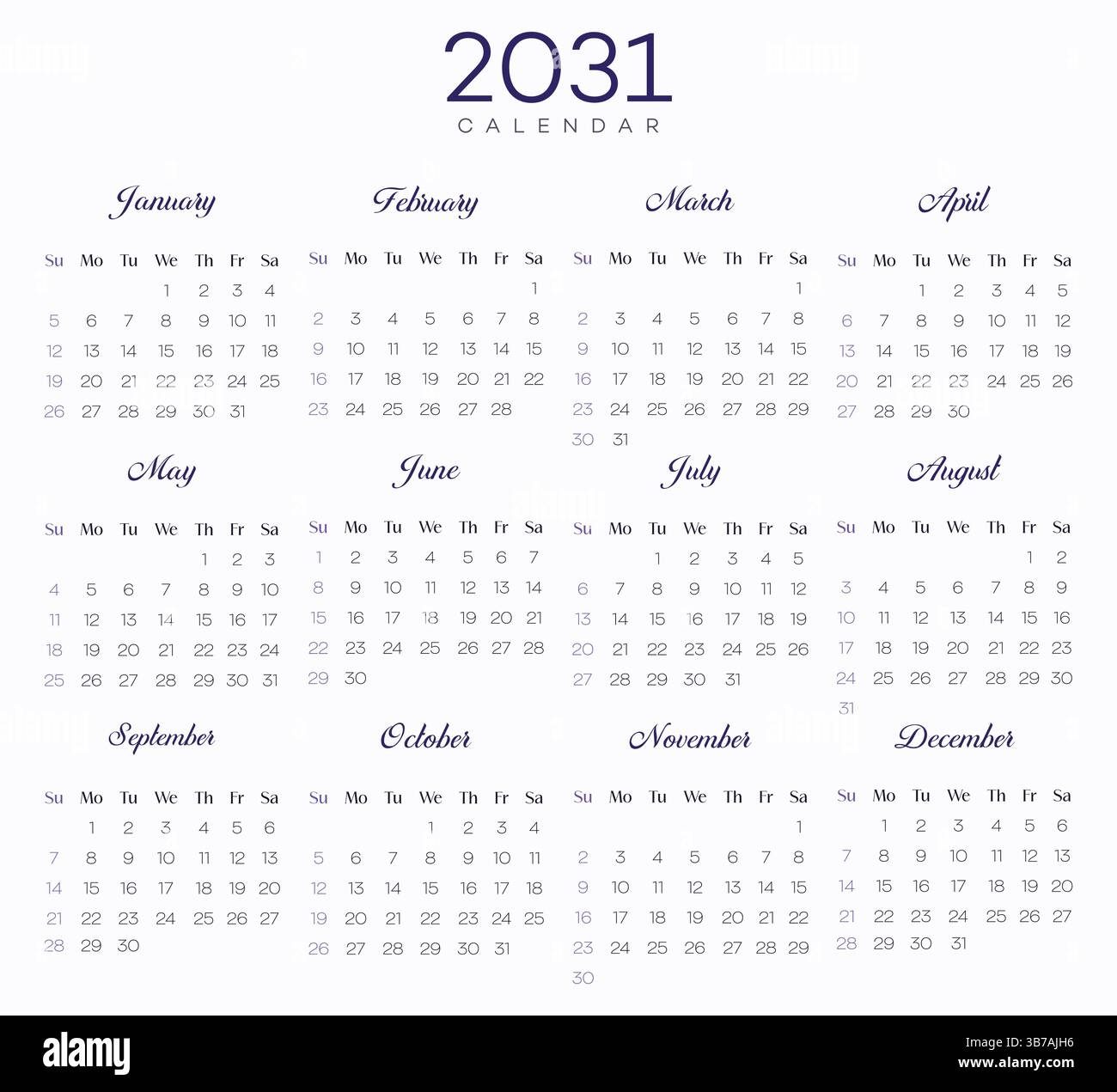 Kalender 2031 MIT Feiertagen