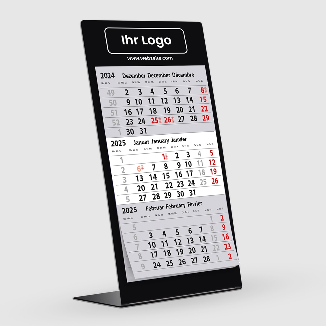 3 Monats Edelstahl Tischkalender Silber Mit Logo ONESSO