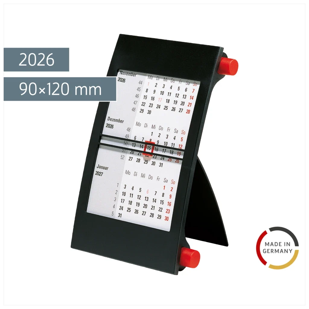 3 Monats Tischkalender 2026 90 120 Mm Rot schwarz 3 Monats Tischkalender 2026 90 120 Mm Rot schwarz