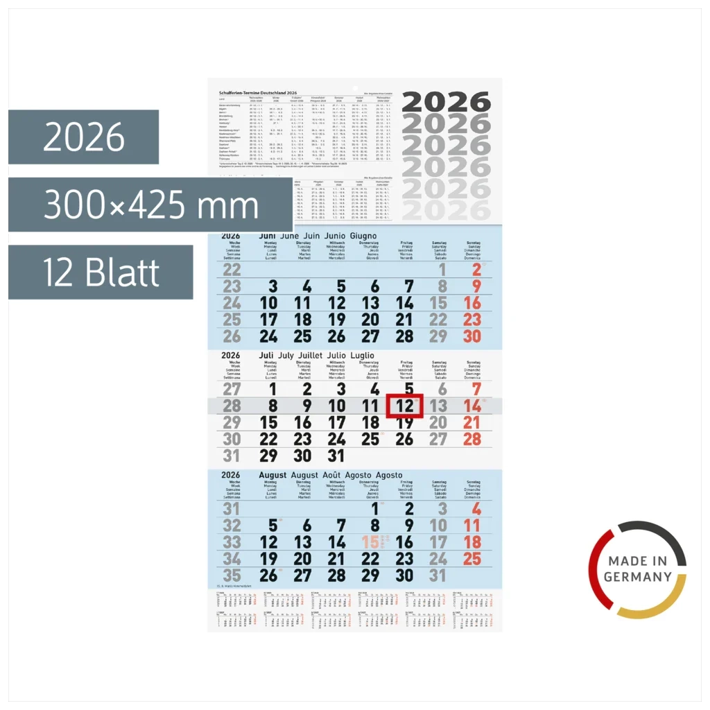 3 Monatskalender 2026 Blau 300 560 Mm