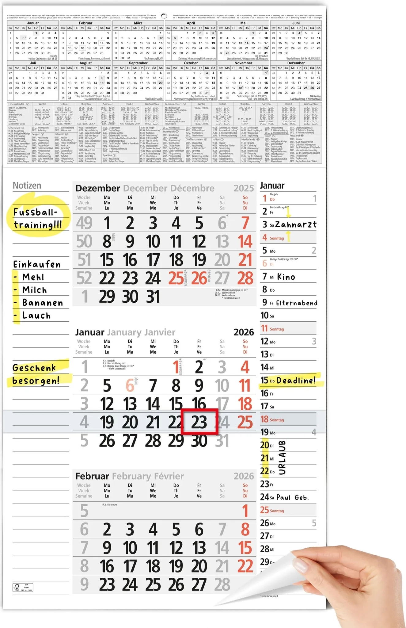 Monnatskalender MIT Feiertagen