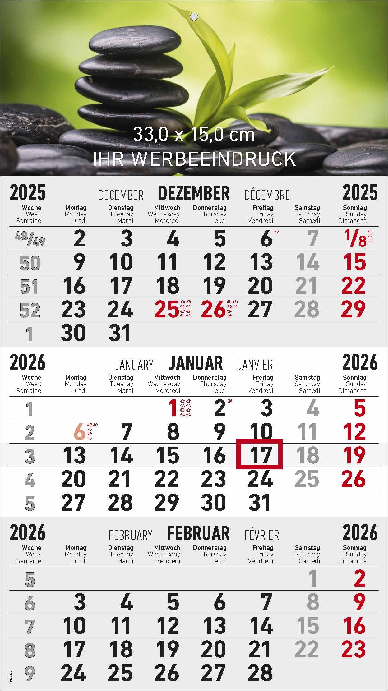 3 Monatskalender Bonn Deutsch Mit Nebensprachen GB FR Grau rot Green Edition Klappkopf 26 7239 1