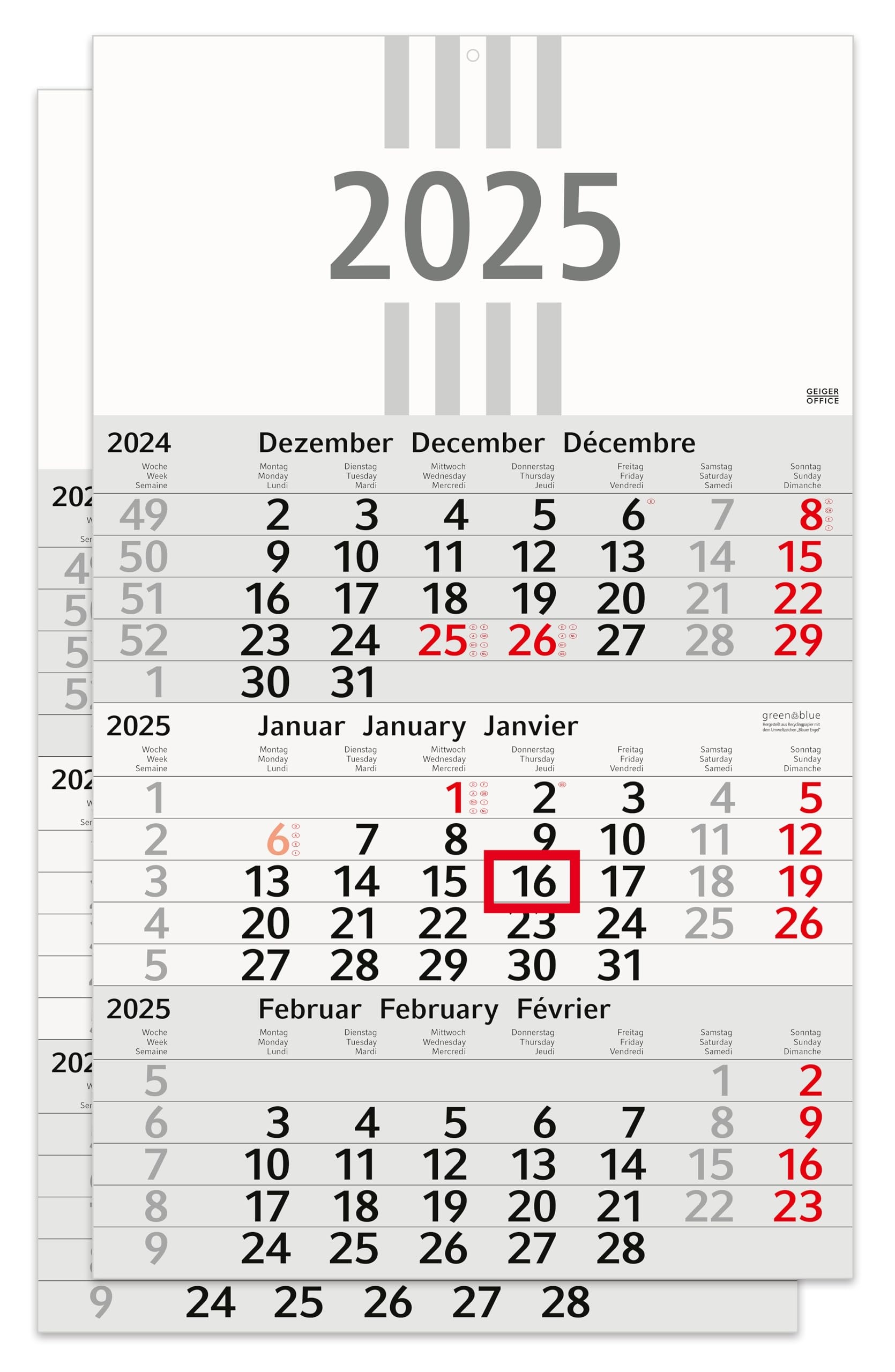3 Month Calendar 2025 Recycled Wall Calendar With Date Slider 30 X 50 Cm Pack Of 2 Amazon co uk Stationery Office Supplies