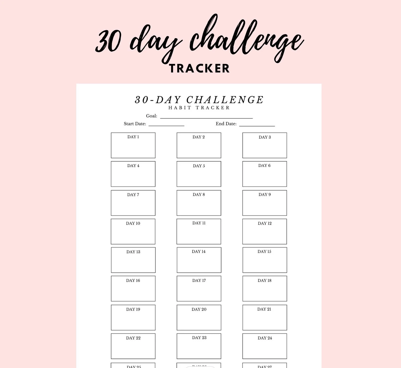 30 Day Challenge Tracker Template Printable Digital Download IPad Etsy