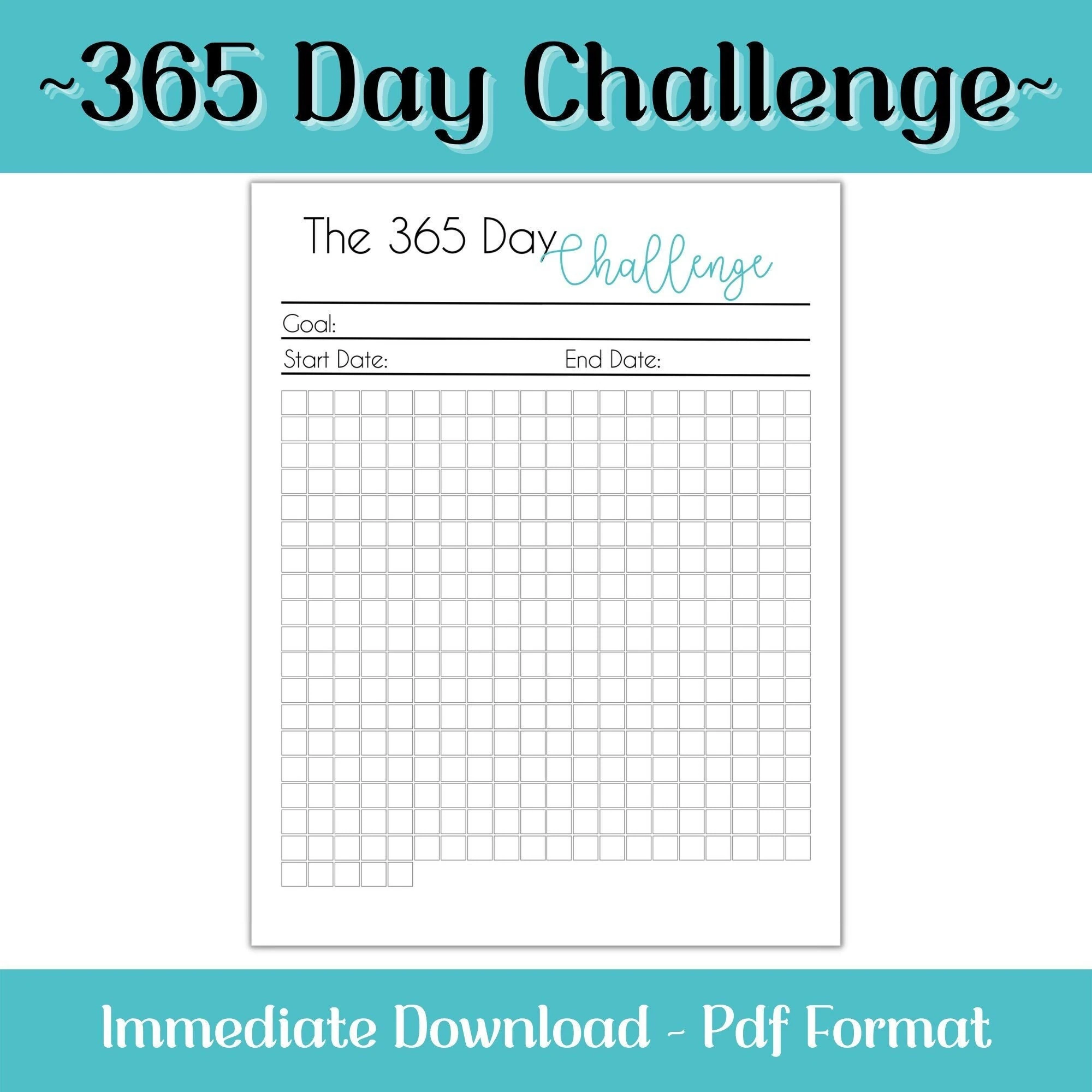 365 Day Challenge Goal Tracker Fitness Challenge Habit Tracker Printable Planner Insert Etsy