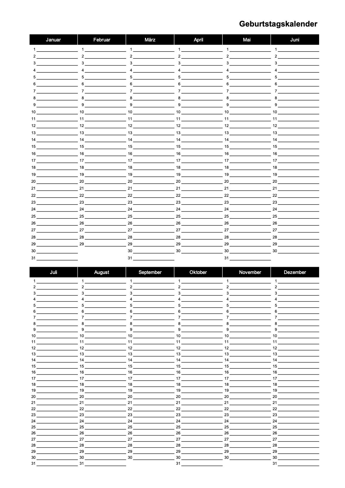4 Kostenlose Geburtstagskalender Zum Ausdrucken ohne Jahr 