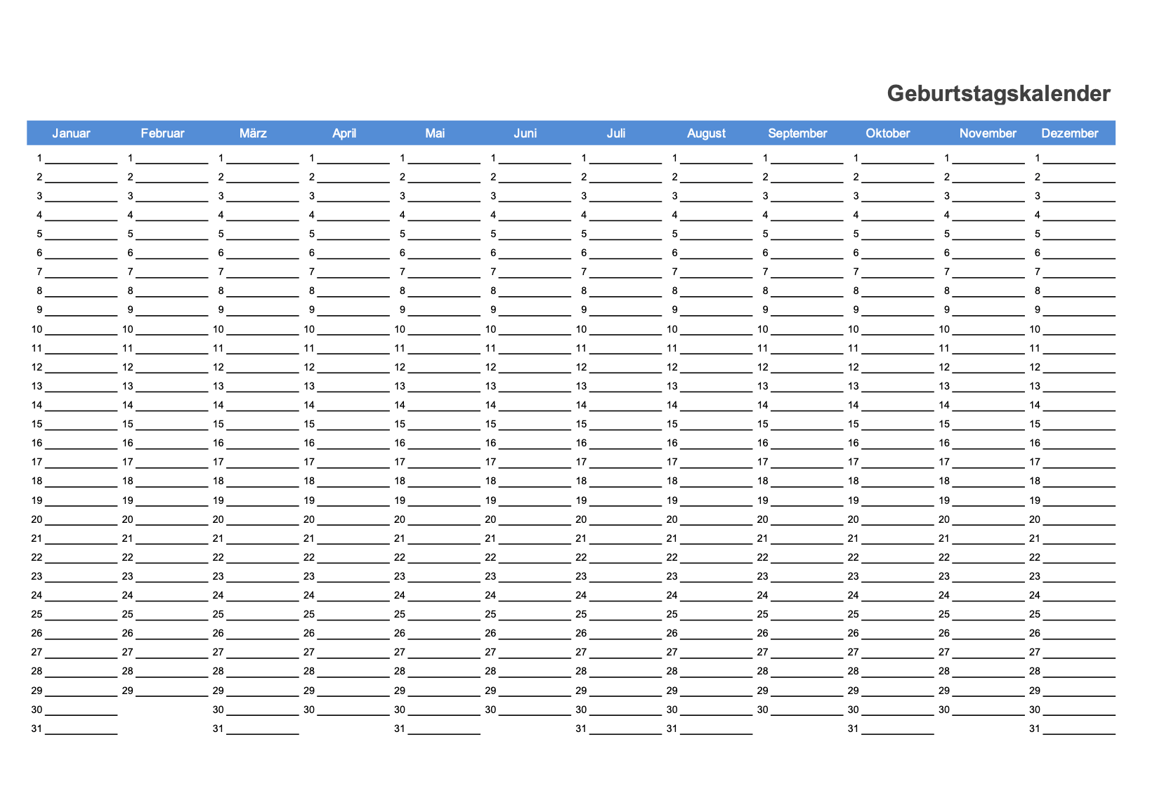 4 Kostenlose Geburtstagskalender Zum Ausdrucken ohne Jahr 