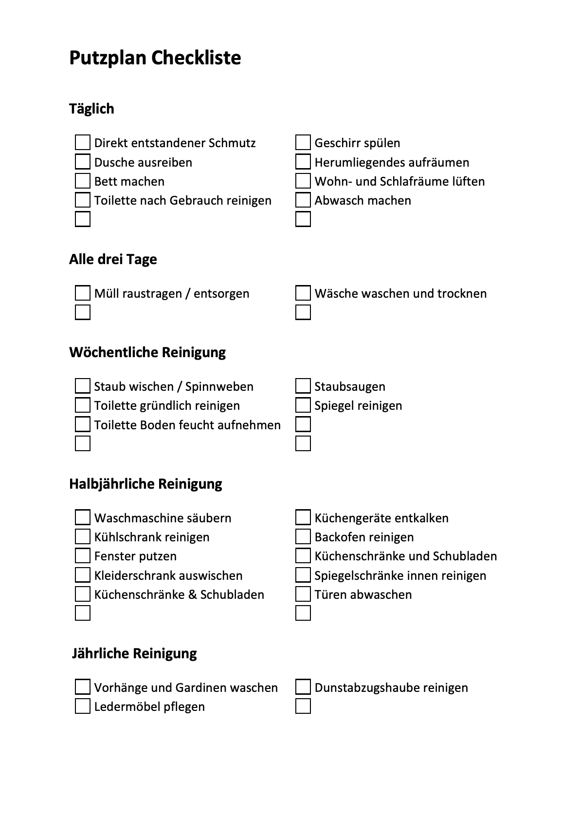 5 Putzplan Vorlagen Zum Ausdrucken F r Familie WG Und Paare