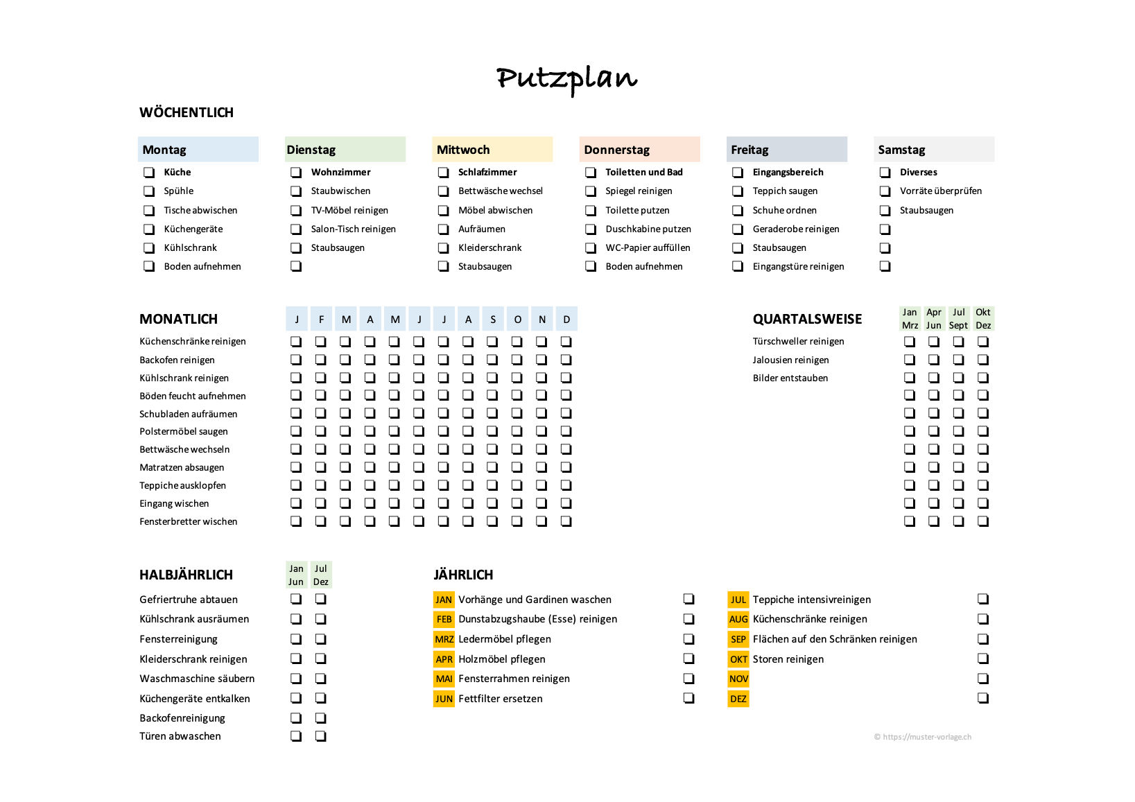 5 Putzplan Vorlagen Zum Ausdrucken F r Familie WG Und Paare