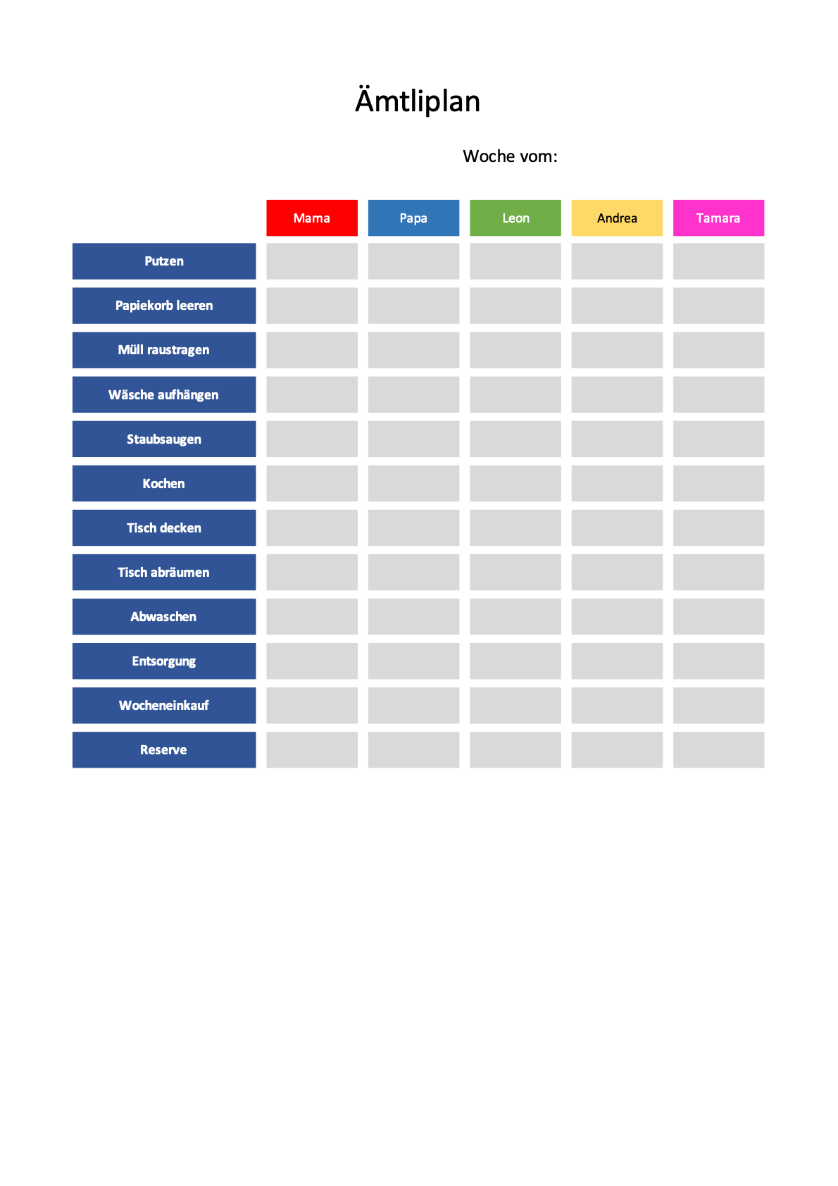 6 Gratis mtliplan Vorlagen F r Familie Kinder WG Schule