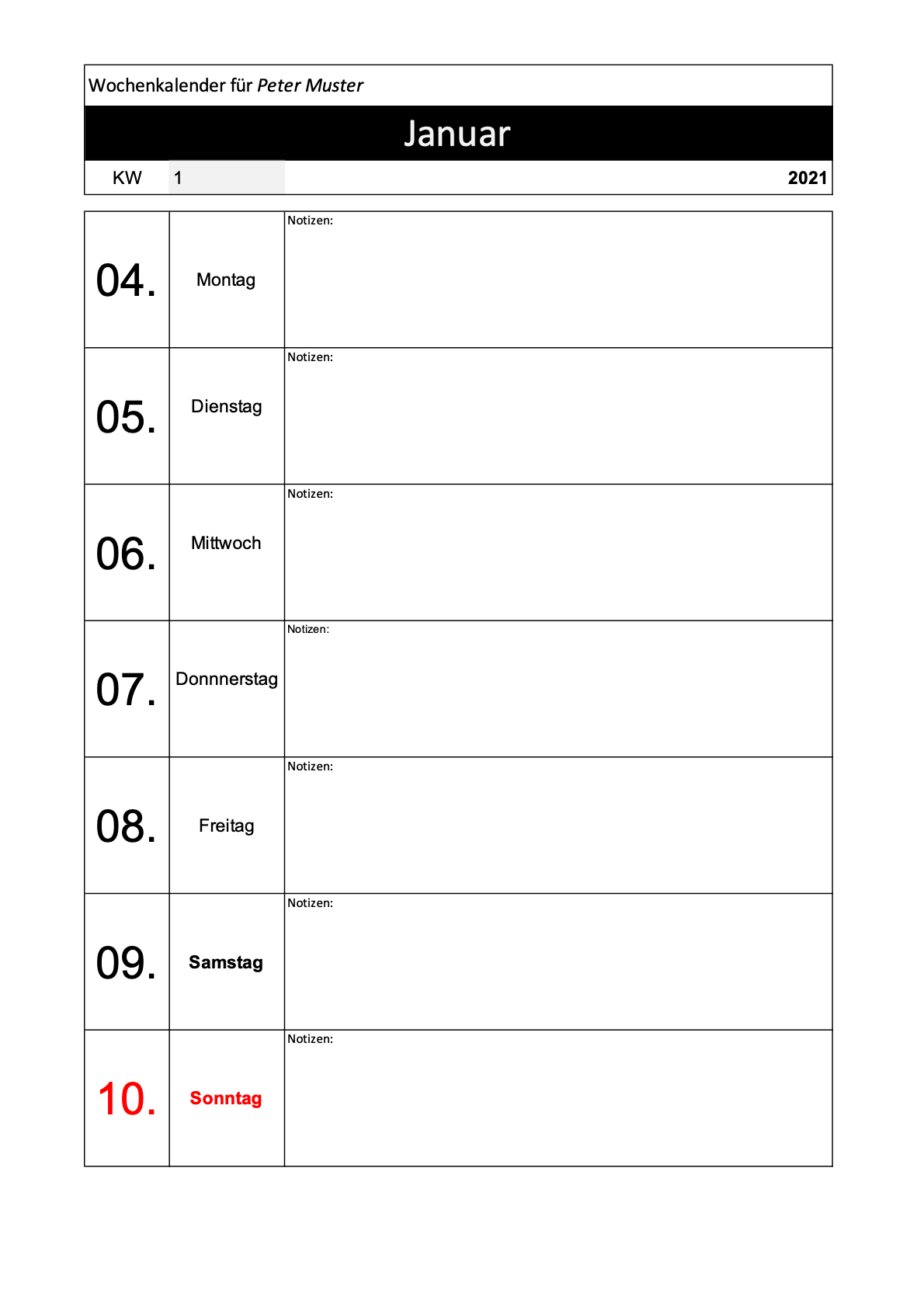 6 Wochenplan Vorlagen Zum Ausdrucken Word Excel PDF 