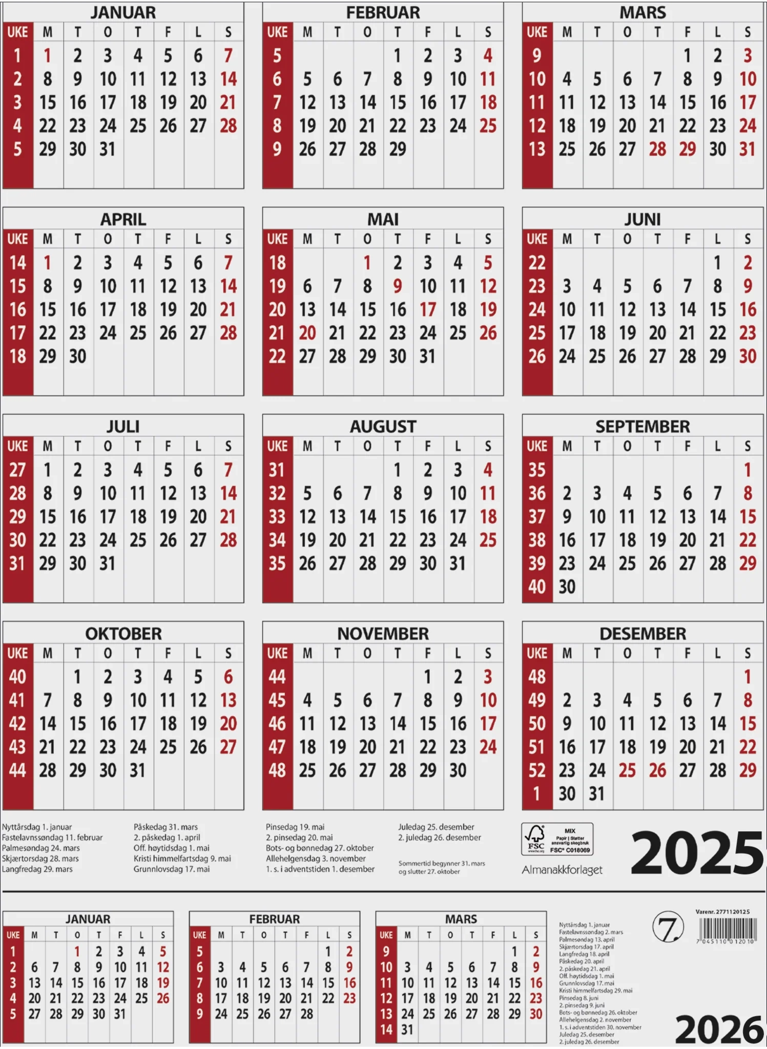 Norsk Kalender 2025 Gratis