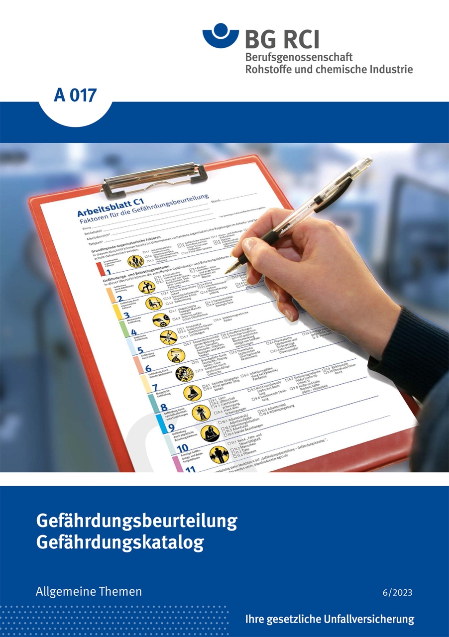 A 017 Gef hrdungsbeurteilung Gef hrdungskatalog Von BG RCI kartoniertes Buch Buchhandlung Klaus V Mackensen