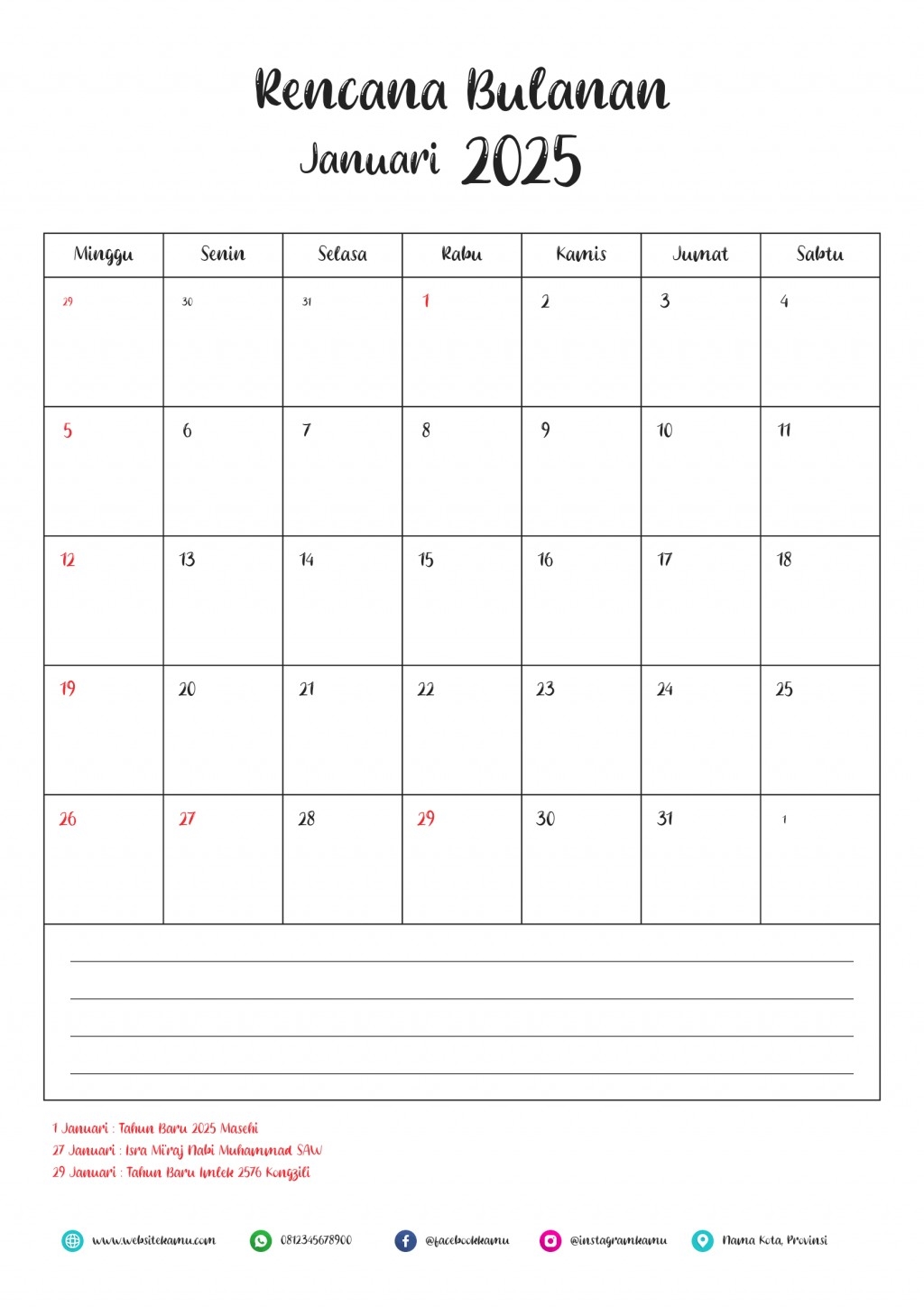 A4 Monthly Planner Kalender 2025