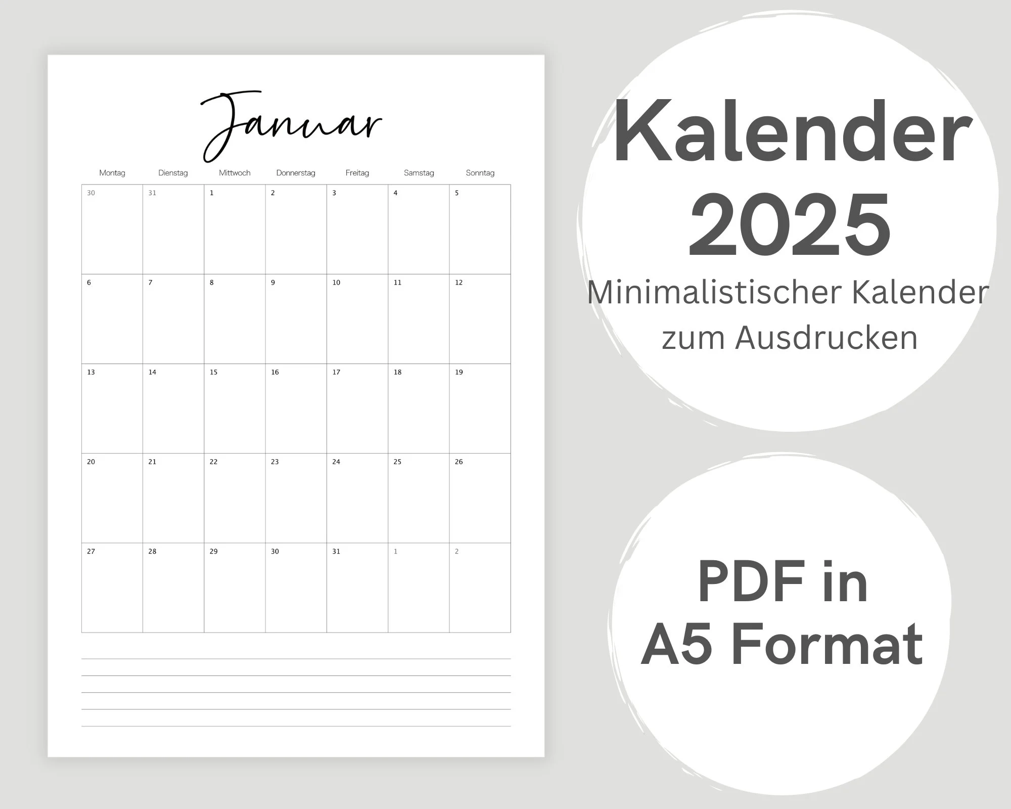 A5 Template Calendar Etsy de