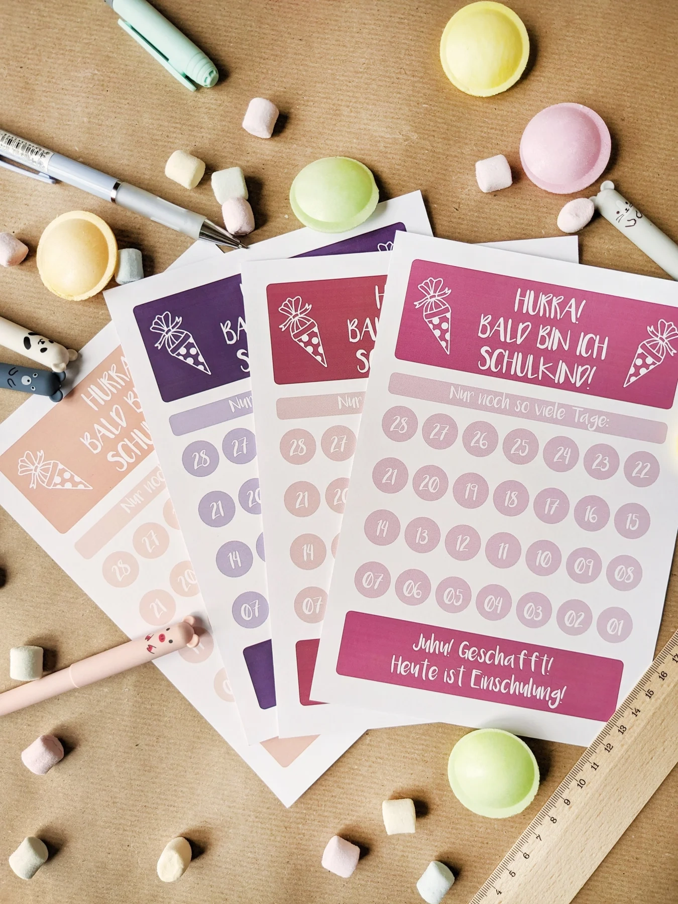 Abstreichkalender Countdown Rosa Lila Pink Kaufen