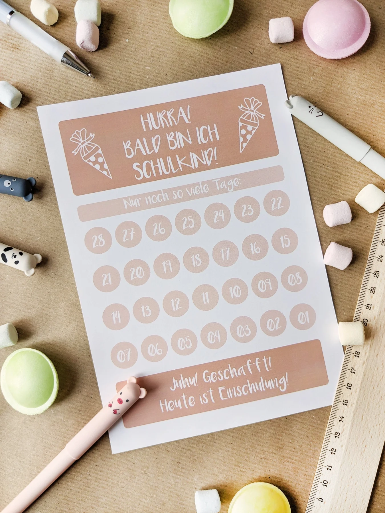 Abstreichkalender Countdown Rosa Lila Pink Kaufen