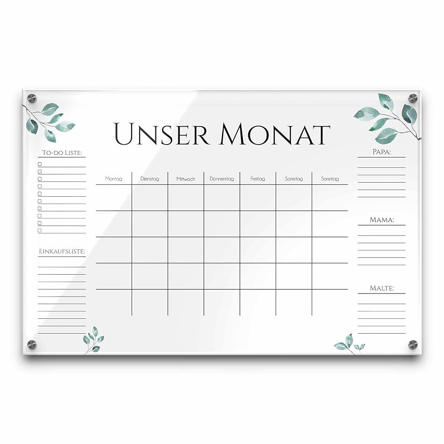 Acrylglas Wandkalender Abwaschbar Wochenplan Personalisiert Mit Eigenen Namen Geschenkidee Frauen Mama Familienplaner Beschriftbar Familienplanung Ca 60x40 Cm Amazon de B robedarf Schreibwaren