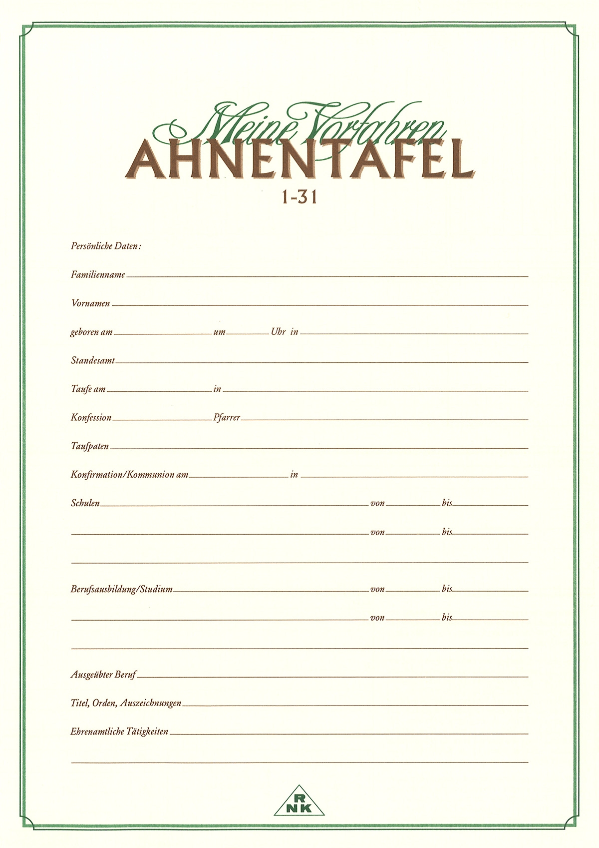 Ahnentabelle Kostenlos Zum Ausdrucken