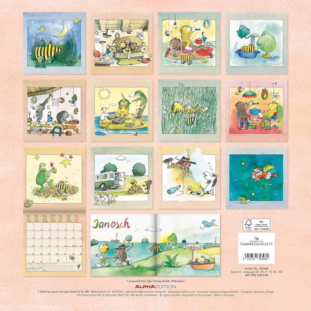 Alpha Edition Janosch 2025 Brochure Calendar 30 X 30 Cm Children s Calendar With High Quality Picture Motifs For Each Month Moon Phases Holiday Dates DE AT CH And International Calendar Alpha Edition Janosch 
