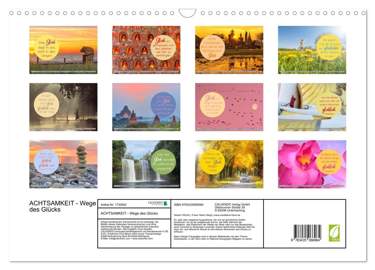 Amazon ACHTSAMKEIT Wege Des Gl cks Wandkalender 2025 DIN A3 Quer CALVENDO Monatskalender Calendar Globe VISUAL Office Products