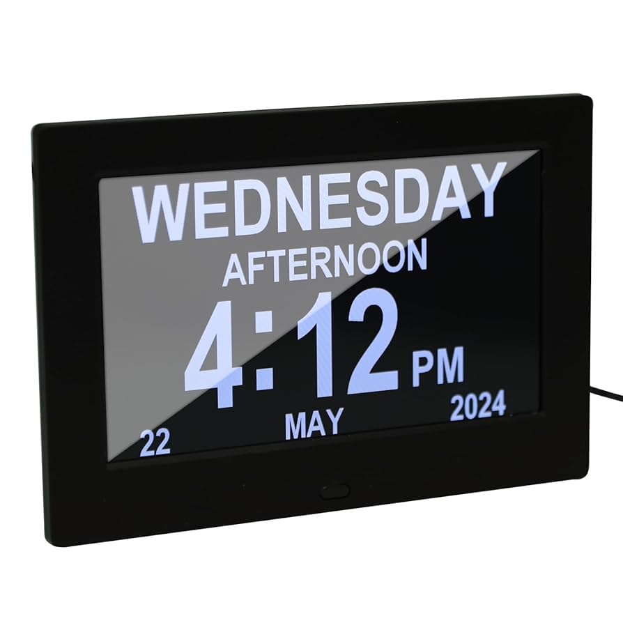 Amazon de 7 Zoll Digitale Kalender Seniorenuhr Und Digitale Uhr Elektronischer Wandkalender Wecker Kalender F r Senioren Demenzkranke z B Alzheimer Mit 12 Individuelle Alarmerinnerungen Schwarz 