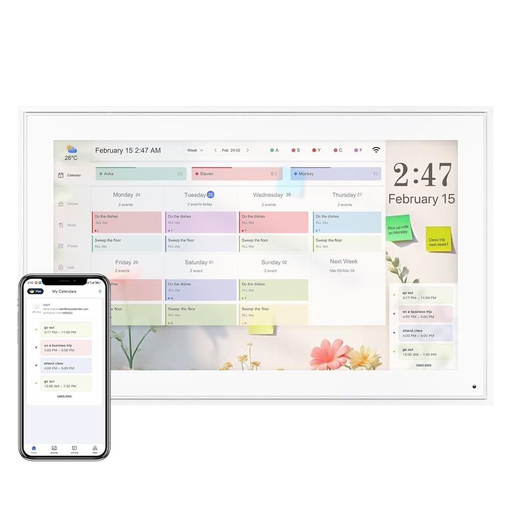 Amazon Digital Calendar 15 6 Inch Electronic Calendar Chore Family Schedules Smart Weekly And Monthly Planner 1920 1080P IPS Touchscreen Interactive Display Wall Mount White Office Products