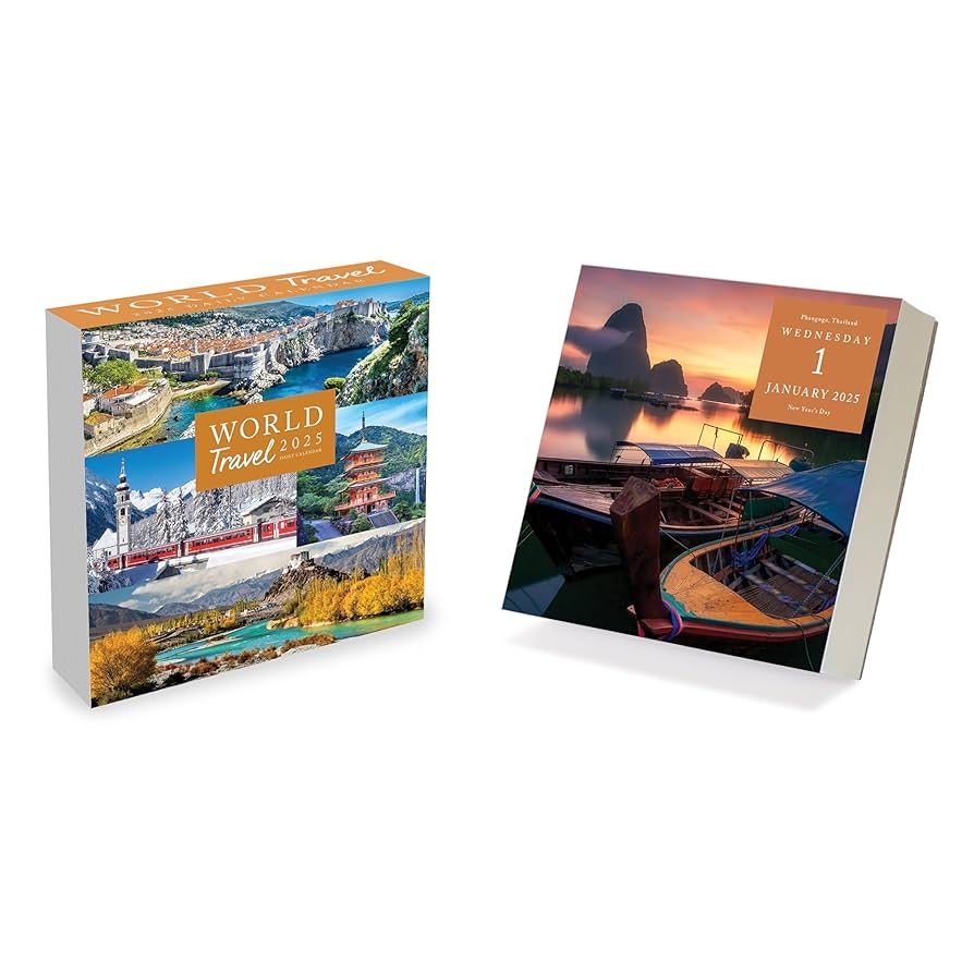 Amazon TF PUBLISHING 2025 World Travel Daily Desktop Calendar Home And Office Organization Small Desk Top Calendar Full Color Easy Tear Off Pages Fold Out Cardboard Easel For Desks 5 25 x5 25 